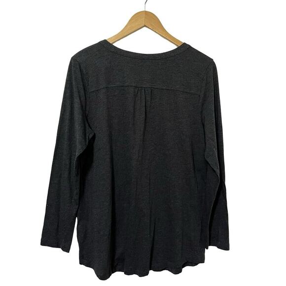 J Jill Gray Floral Embroidered Button Shirt Size L Charcoal Gray Boho Peasant - Picture 2 of 8